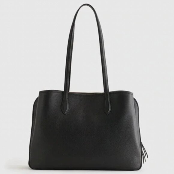 QUINCE Italian Leather Triple Compartment Work Tote Black shoulder bag satchel - Picture 1 of 16